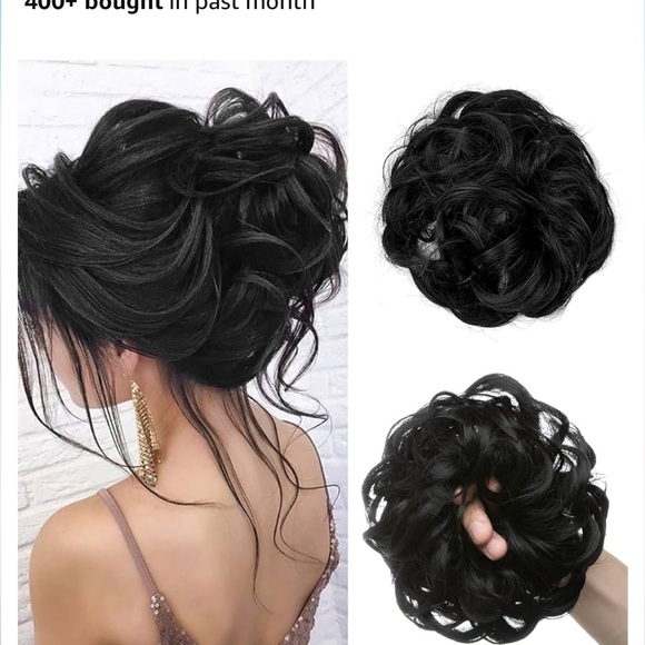 Black Hair Bun Scrunchie Extension - Picture 3 of 3